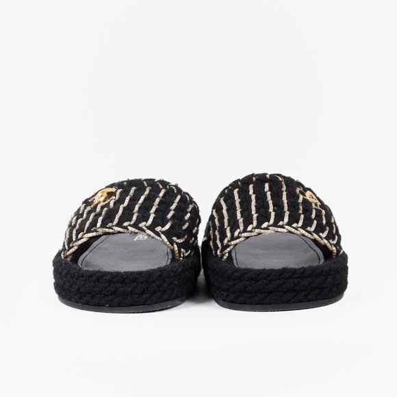 Chanel 2022 CC Black Knit Slide Sandals - Picture 3 of 12